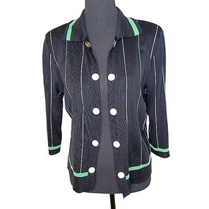 Ming Wang Black Cardigan with Green Trim